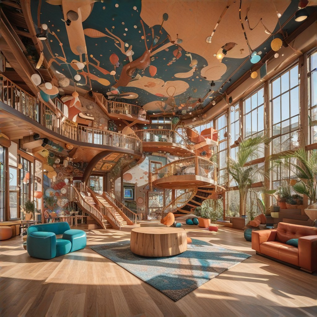 An artistic composition of the BDV Empresas playground, capturing the vibrant colors, playful designs, and overall aesthetic appeal of the space, conveying a sense of fun, creativity, and imagination, inviting visitors to explore and discover.