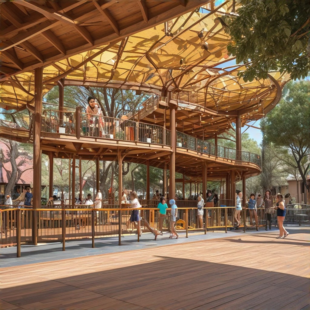 A vibrant and playful scene inside BDV Empresas children's park, showcasing the main attractions and activities. Children are joyfully interacting with the facilities, surrounded by colorful and family-friendly designs. The atmosphere is energetic and inviting, highlighting the unique features and benefits of the park for families and tourists. (detailed, interactive, modern)